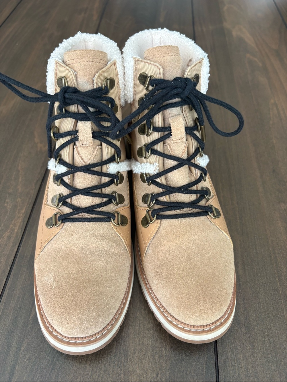 Toms Tan Suede Shearling-Lined Lace-Up Winter Boots